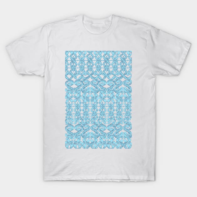 Ikat Lace in Pale Blue on Navy T-Shirt by micklyn